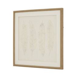 Wyld Haus Les Vans White Feathers Framed Art 50 x 50cm Natural Wooden Beaded in Brown - Size: W50 cm x H50 cm - thumbnail 3