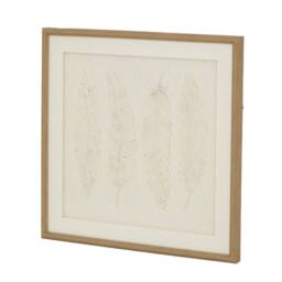 Wyld Haus Les Vans White Feathers Framed Art 50 x 50cm Natural Wooden Beaded in Brown - Size: W50 cm x H50 cm - thumbnail 2