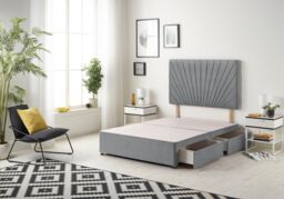 Somnior Platinum Divan Bed Base With 2 Drawers & Upholstered Headboard Plush Velvet in Charcoal - Size: Small Single - thumbnail 1