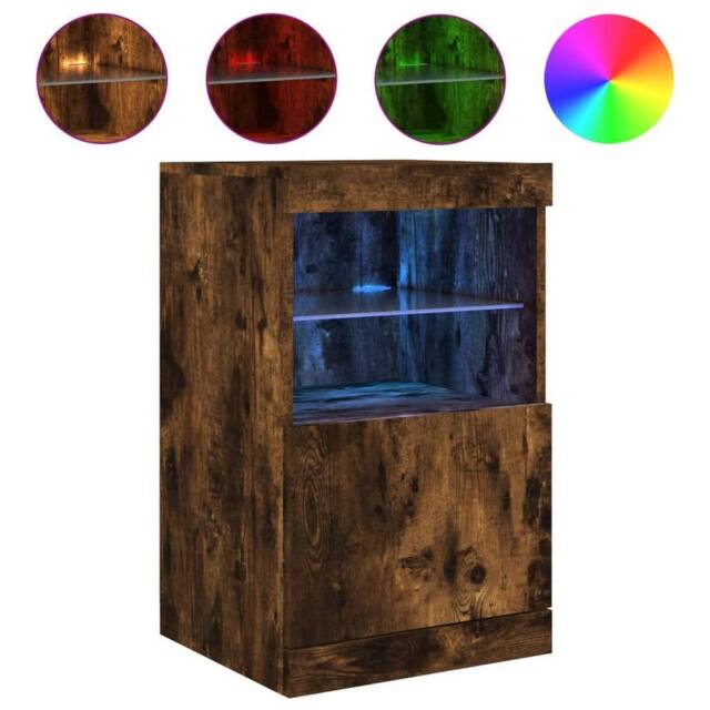 Berkfield Home Sideboard with LED Lights Smoked Oak 41x37x67 cm in Brown - Size: 41 x 37 x 67 cm - image 1