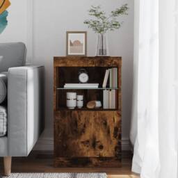 Berkfield Home Sideboard with LED Lights Smoked Oak 41x37x67 cm in Brown - Size: 41 x 37 x 67 cm - thumbnail 4
