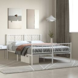 Berkfield Home Metal Bed Frame with Headboard & Footboard White 135x190 cm Double - thumbnail 1