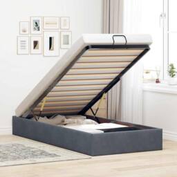 Berkfield Home Ottoman Bed Frame No Mattress Dark Grey Single Velvet - thumbnail 1
