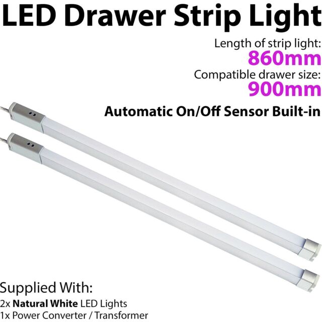 Loops 2x 900mm LED Drawer Strip Light AUTO ON/OFF PIR SENSOR Kitchen Cupboard Door - image 1