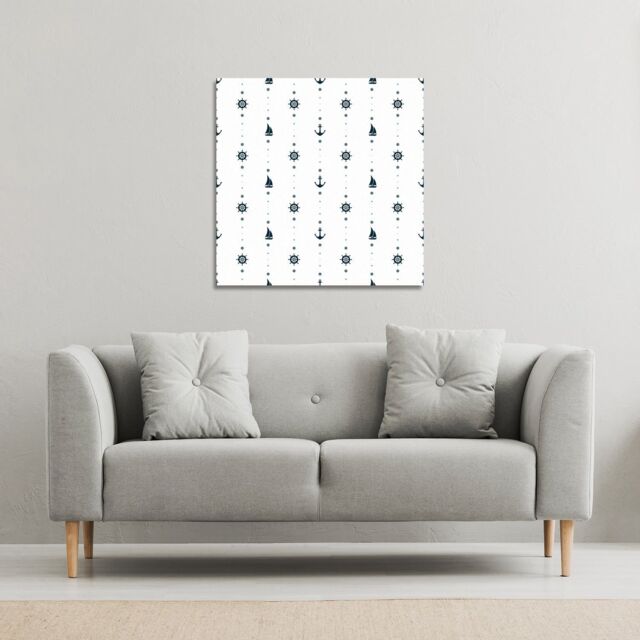 Benjamin Tate Design Anchor, Wheel, Sailboat (Canvas Print) / 46 x 46 x 4cm in Natural - Size: 46 x 46 x 4 cm - image 1