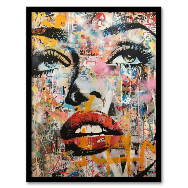 "Artery8 Vintage Pop Art Portrait Street Art Graffiti Framed Art Print - Size: W12"" x H16""" - image 1