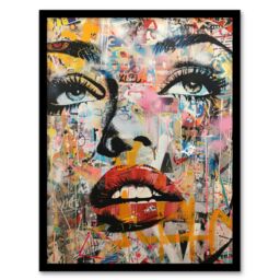 "Artery8 Vintage Pop Art Portrait Street Art Graffiti Framed Art Print - Size: W12"" x H16""" - thumbnail 1
