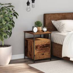 Berkfield Home Modern Bedside Cabinet Old Wood 34x35.5x50 cm Engineered Wood in Brown - thumbnail 1