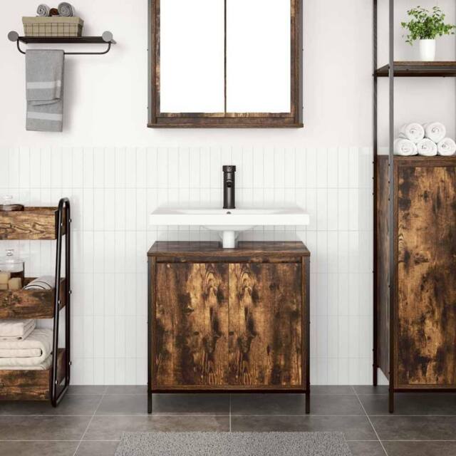 Berkfield Home Modern Bathroom Basin Cabinet Smoked Oak 60x34.5x60 cm in Brown - image 1
