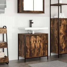 Berkfield Home Modern Bathroom Basin Cabinet Smoked Oak 60x34.5x60 cm in Brown - thumbnail 2