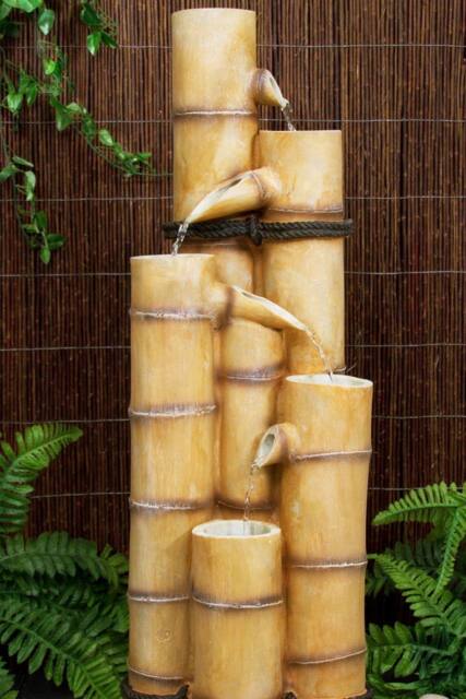 Primrose Bamboo Tubes Column Water Feature Fountain Cascade Outdoor Wood Effect in Beige - image 1