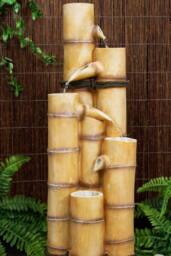 Primrose Bamboo Tubes Column Water Feature Fountain Cascade Outdoor Wood Effect in Beige