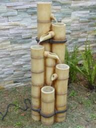 Primrose Bamboo Tubes Column Water Feature Fountain Cascade Outdoor Wood Effect in Beige - thumbnail 5