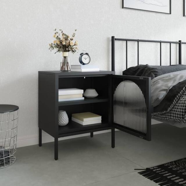 Berkfield Home Nightstand Black 50x35x60 cm Glass & Steel - Size: 50 x 35 x 60 cm - image 1