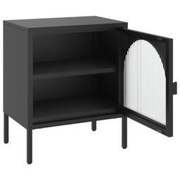 Berkfield Home Nightstand Black 50x35x60 cm Glass & Steel - Size: 50 x 35 x 60 cm - thumbnail 7