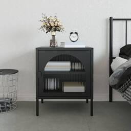 Berkfield Home Nightstand Black 50x35x60 cm Glass & Steel - Size: 50 x 35 x 60 cm - thumbnail 2