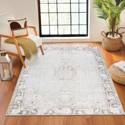 Livabliss Our Pnw Home Rainier Washable Grey Brown Green Traditional Vintage Living Rug in Light Brown - Size: 160 cm x 220 cm
