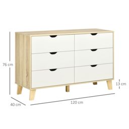 HOMCOM Chest of Drawers 6 Drawer Dresser Storage Cabinet White & Brown in Light Brown - thumbnail 3