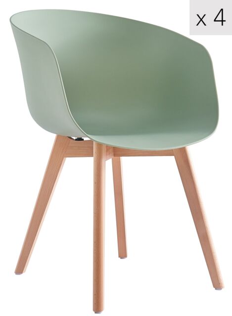 Nordlys Set of 4 Scandinavian Dining Chairs Wooden Legs in Green - image 1