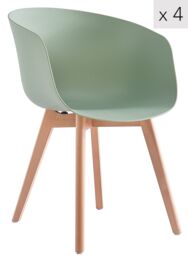 Nordlys Set of 4 Scandinavian Dining Chairs Wooden Legs in Green - thumbnail 1