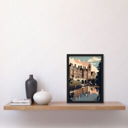 Artery8 River Cam & University of Cambridge Buildings Artwork Framed Wall Art Print A4 in Black - thumbnail 2