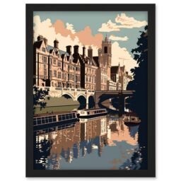 Artery8 River Cam & University of Cambridge Buildings Artwork Framed Wall Art Print A4 in Black - thumbnail 1