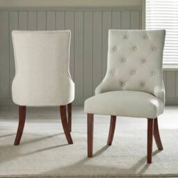 FurnitureboxUK 2x Belgravia Beige Fabric Dining Chairs Walnut Legs