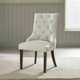 FurnitureboxUK 2x Belgravia Beige Fabric Dining Chairs Walnut Legs - thumbnail 2