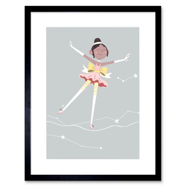 "Artery8 Wall Art Print Girls Ballerina Dancer Stars Art Framed 9x7 inch in Black - Size: W7"" x H9""" - image 1