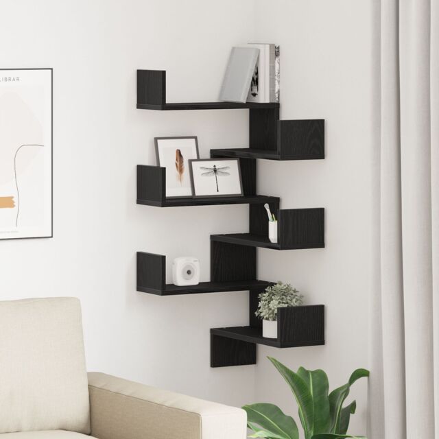 Berkfield Home Wall Shelves 2 pcs Black Oak 40x40x49.5 cm Engineered Wood - image 1