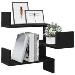 Berkfield Home Wall Shelves 2 pcs Black Oak 40x40x49.5 cm Engineered Wood - thumbnail 3