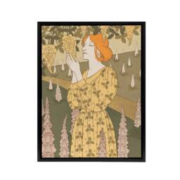 "Artery8 Laburnum Foxglove Framed Canvas Wall Art Print Vintage Floral Verneuil in Khaki - Size: W12"" x H16""" - thumbnail 1