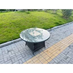 Fimous Rattan Garden Furniture with Big Round Gas Firepit Table & 6 Chairs in Dark Grey - thumbnail 4