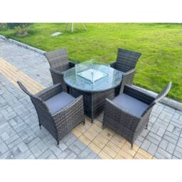 Fimous Rattan Garden Furniture with Big Round Gas Firepit Table & 6 Chairs in Dark Grey - thumbnail 2