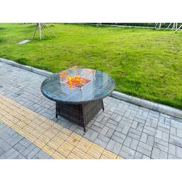 Fimous Rattan Garden Furniture with Big Round Gas Firepit Table & 6 Chairs in Dark Grey - thumbnail 3