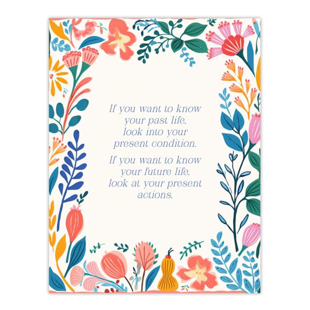 "Artery8 Wall Art Print Past Present Future Buddhist Mindfulness Quote Floral Poster - Size: W24"" x H32""" - image 1