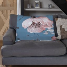 Benjamin Tate Design Pink Flowers On Blue Blanket in Natural - Size: 120 cm x 150 cm - thumbnail 2