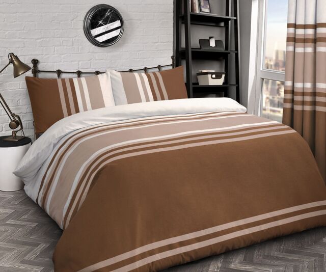 Velosso Tonal Stripe Duvet Cover & Pillowcase Set in Chocolate - Size: Double - image 1