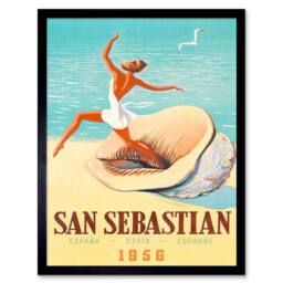 "Artery8 San Sebastian Spain Beach Conch Shell Gull Sea Sand Framed Art Print in Blue - Size: W12"" x H16""" - thumbnail 1