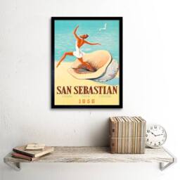 "Artery8 San Sebastian Spain Beach Conch Shell Gull Sea Sand Framed Art Print in Blue - Size: W12"" x H16""" - thumbnail 2