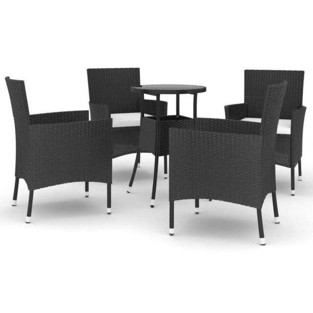 Berkfield Home 5 Piece Garden Bistro Set with Cushions Black Poly Rattan - image 1