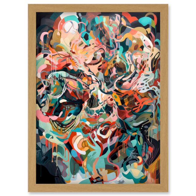 Artery8 Henri Matisse Inspired Abstract Shapes Framed Wall Art Print A4 in Light Oak - image 1