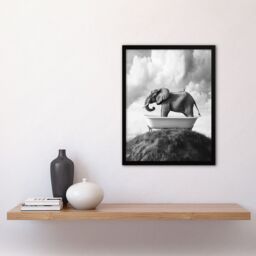 Artery8 Elephant in Bathtub on a Hill Black White Surreal Framed Art Print in Grey - Size: A4 - thumbnail 4