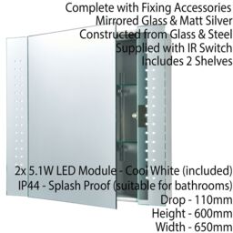 Loops 2 PACK IP44 LED Bathroom Mirror 60cm x 65cm Cabinet Light IR Switch & Shaver - Size: 60 cm x 65 cm - thumbnail 3