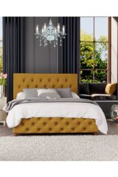 Laurence Llewelyn-Bowen Luna Ottoman Storage Bed in Plush Velvet Fabric, Custom Made in Mustard - Size: King - thumbnail 5