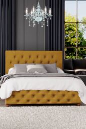 Laurence Llewelyn-Bowen Luna Ottoman Storage Bed in Plush Velvet Fabric, Custom Made in Mustard - Size: King - thumbnail 1