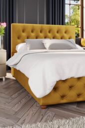 Laurence Llewelyn-Bowen Luna Ottoman Storage Bed in Plush Velvet Fabric, Custom Made in Mustard - Size: King - thumbnail 3