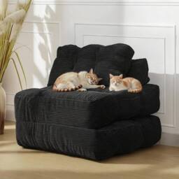 London Boutique 3-in-1 Convertible Sofa Bed Chair Folding Lounger Mattress w/Pillow in Black