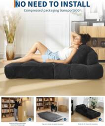 London Boutique 3-in-1 Convertible Sofa Bed Chair Folding Lounger Mattress w/Pillow in Black - thumbnail 7