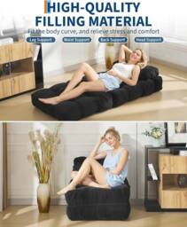 London Boutique 3-in-1 Convertible Sofa Bed Chair Folding Lounger Mattress w/Pillow in Black - thumbnail 3
